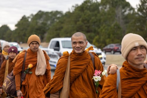 Monks from the Huong Dao Vipassana Bhavana Center Walking from Texas to Washington D.C. to promote peace. This section of the walk for peace was in Apex, North Carolina on Highway 64